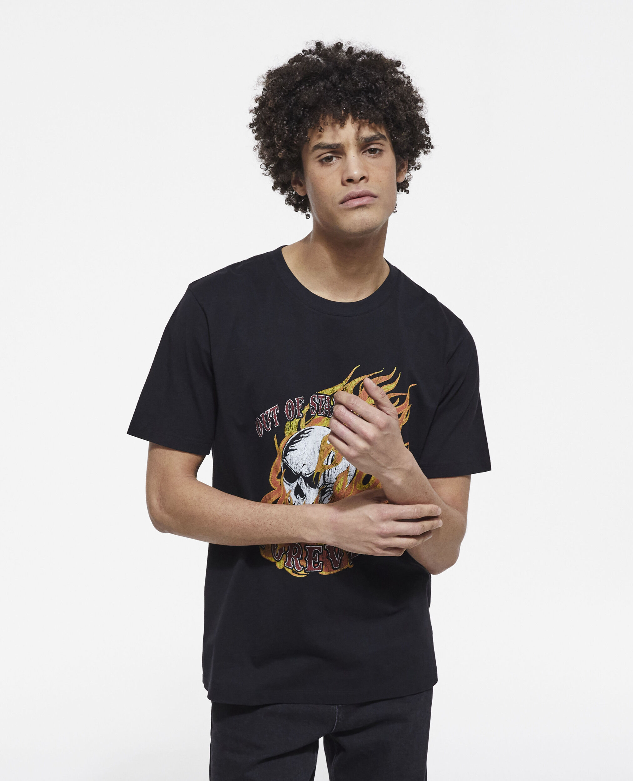 Schwarzes T-Shirt mit Siebdruck, STONE, hi-res image number null