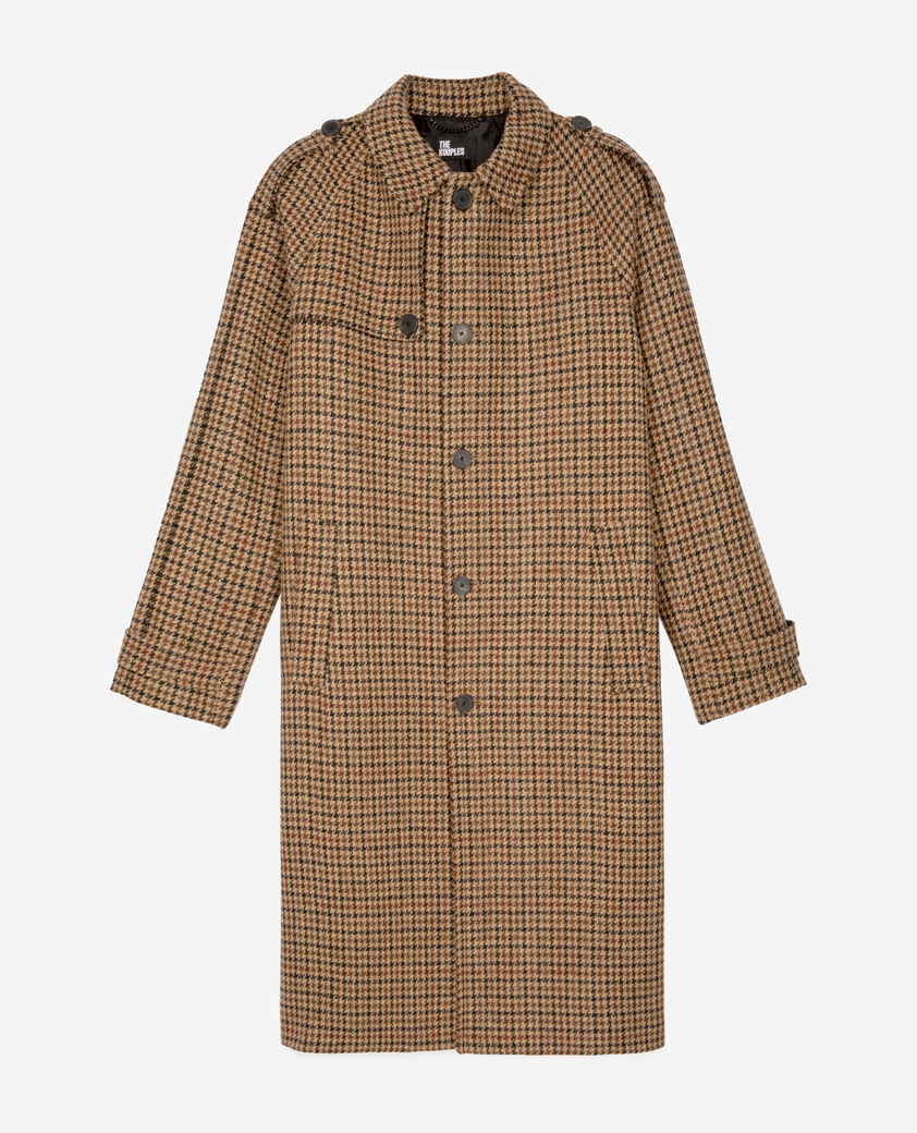 The Kooples MEN BROWN the kooples x harris tweed long brown houndstooth wool coat