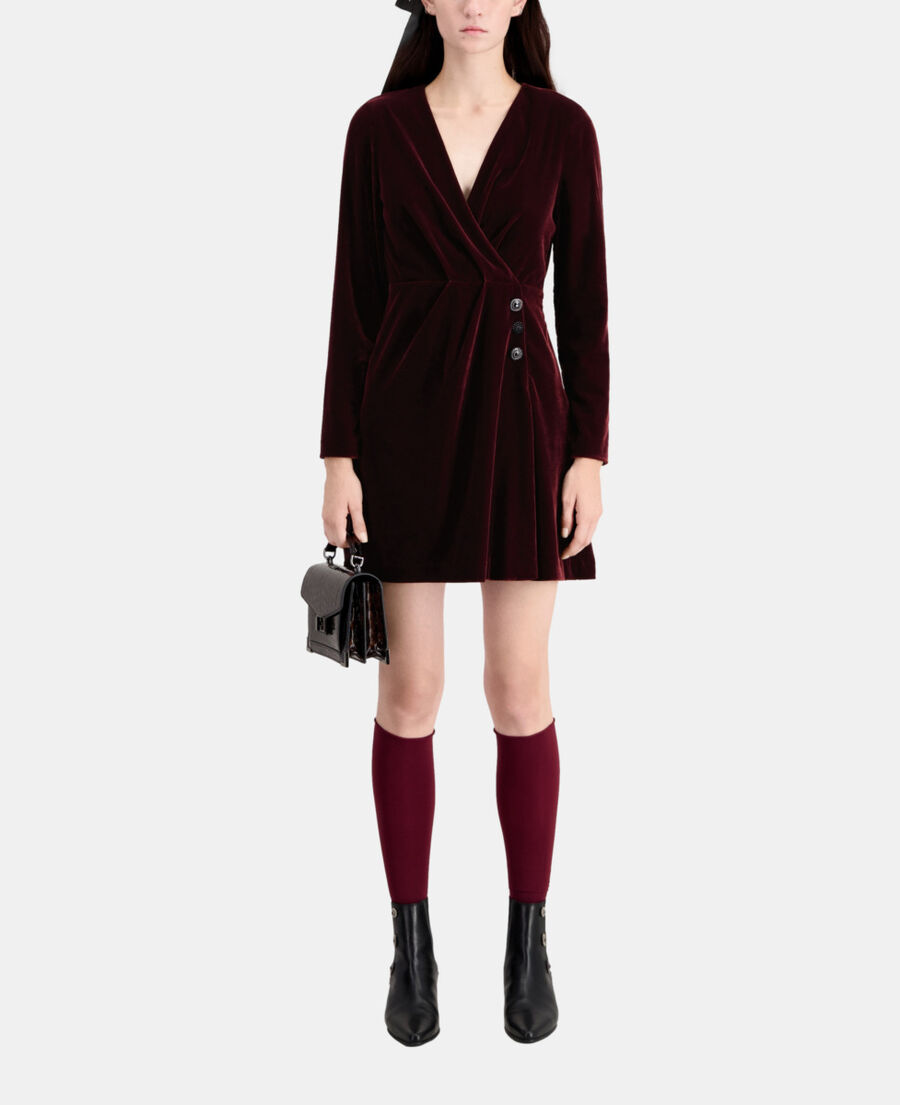 The Kooples DAMEN BURGUNDY bordeauxrotes, kurzes kleid aus samt