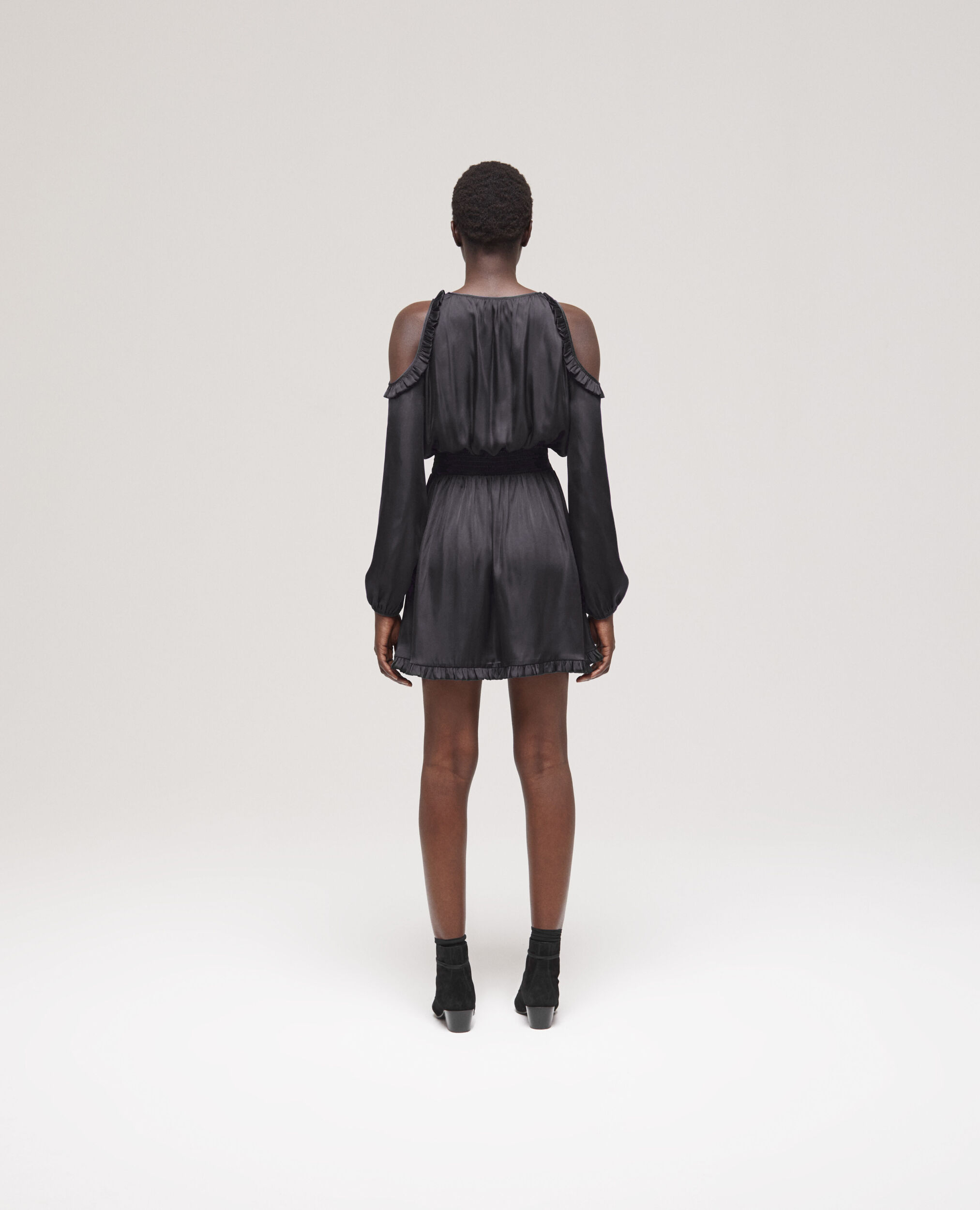 Schwarzes kurzes Kleid mit Rüschen, BLACK, hi-res image number null