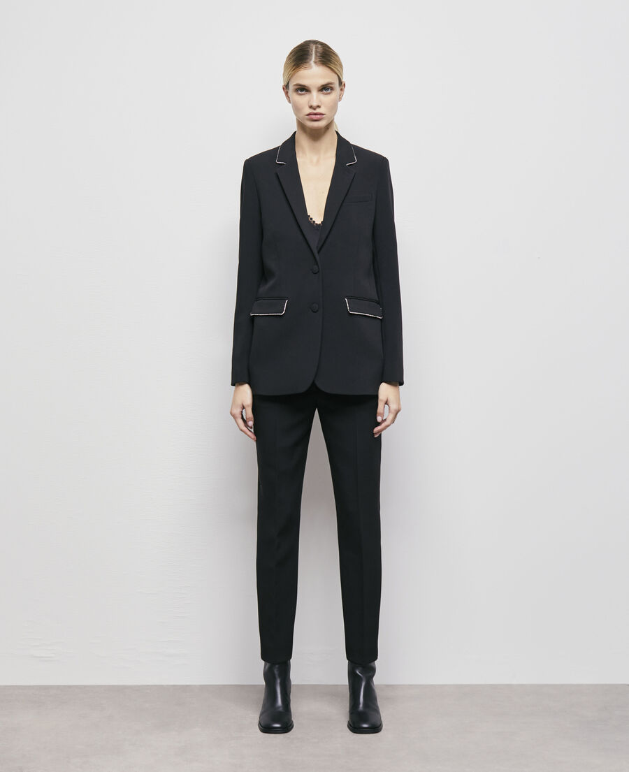 chaqueta traje detalles strass negra
