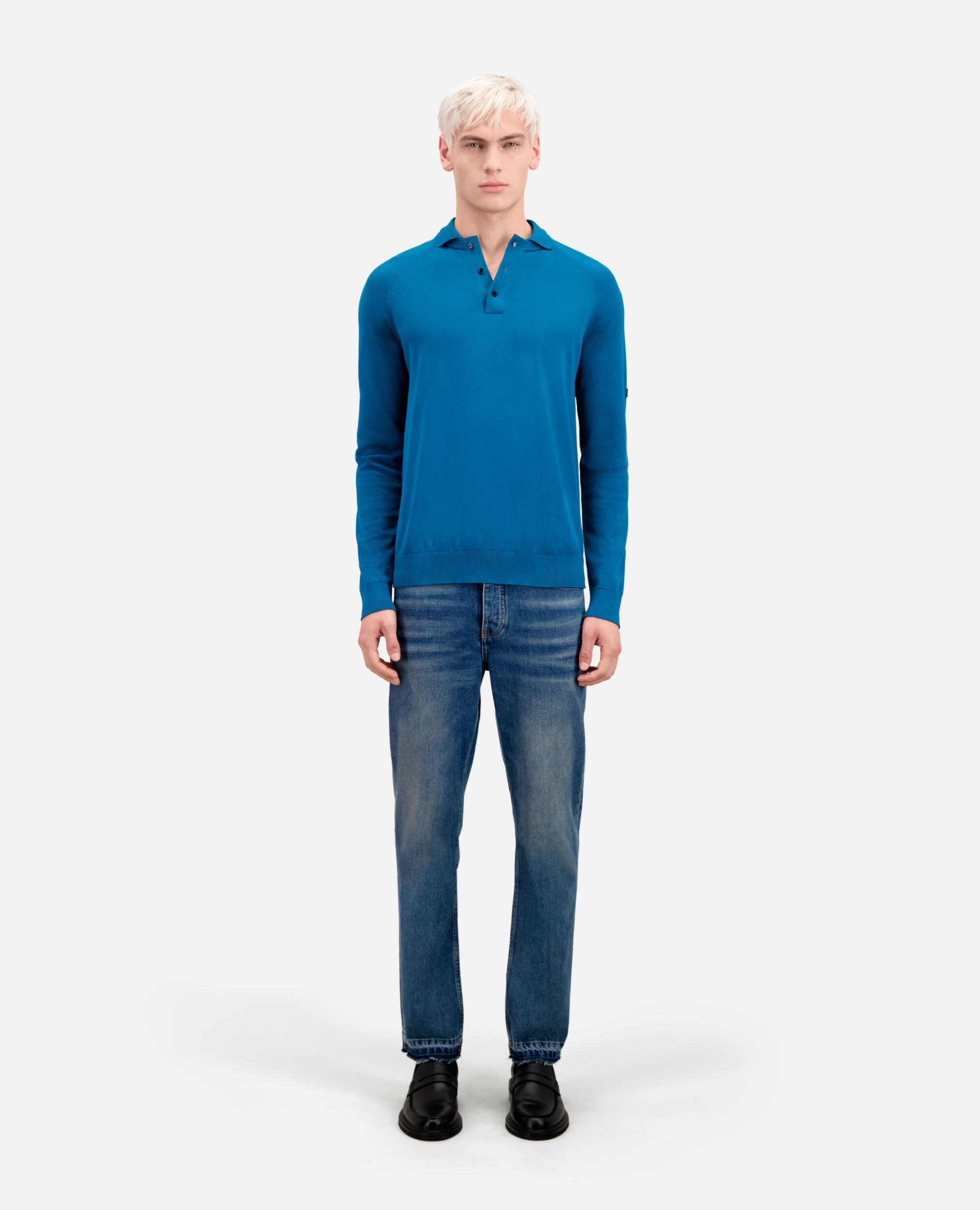 Blue knit polo t-shirt, MEDIUM BLUE, hi-res image number null