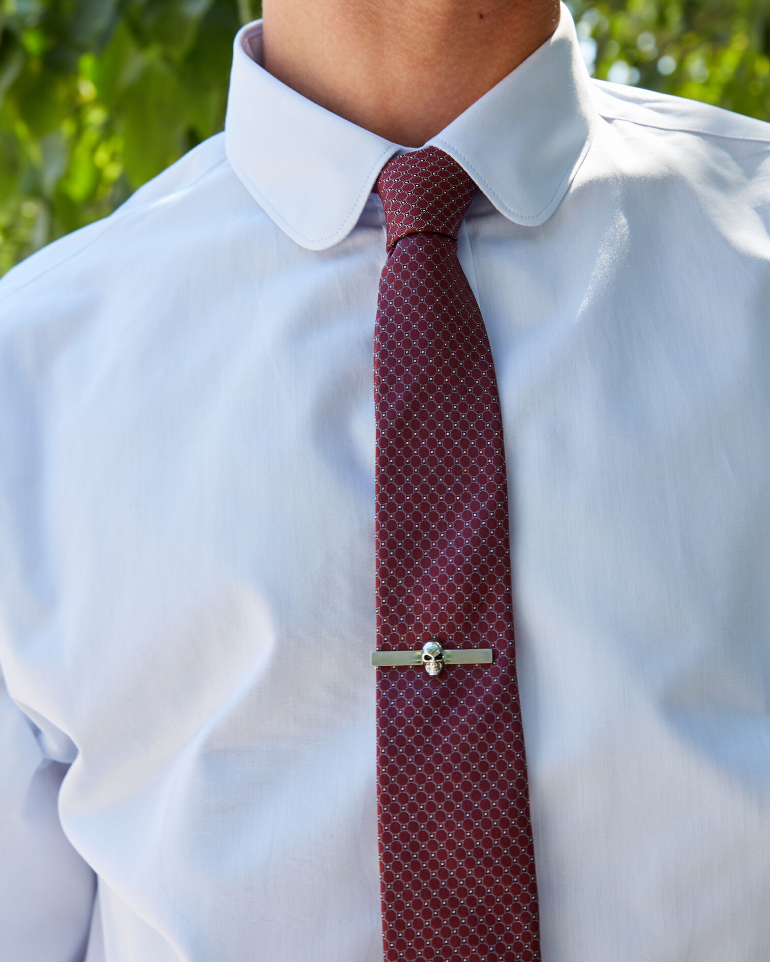 Hellbllaues Slim Fit-Baumwollhemd mit rundem Kragen, SKY BLUE, hi-res image number null