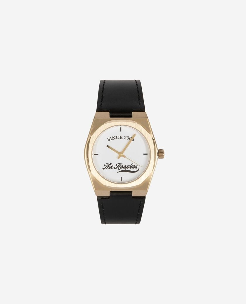 The Kooples M BLACK / GOLD watch with logo and black leather strap