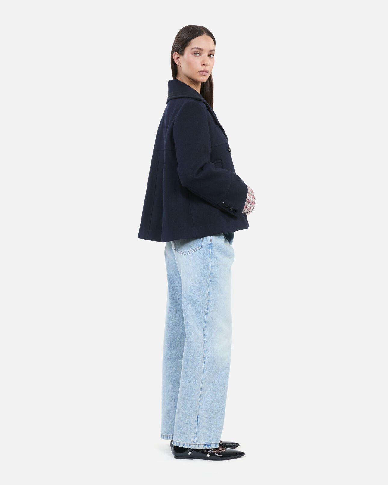The Kooples WOMEN DARK NAVY navy blue short pea coat