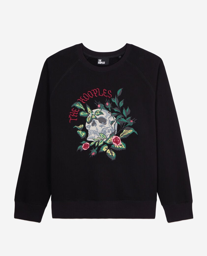 The Kooples F BLACK black sweatshirt with skull - roses serigraphy