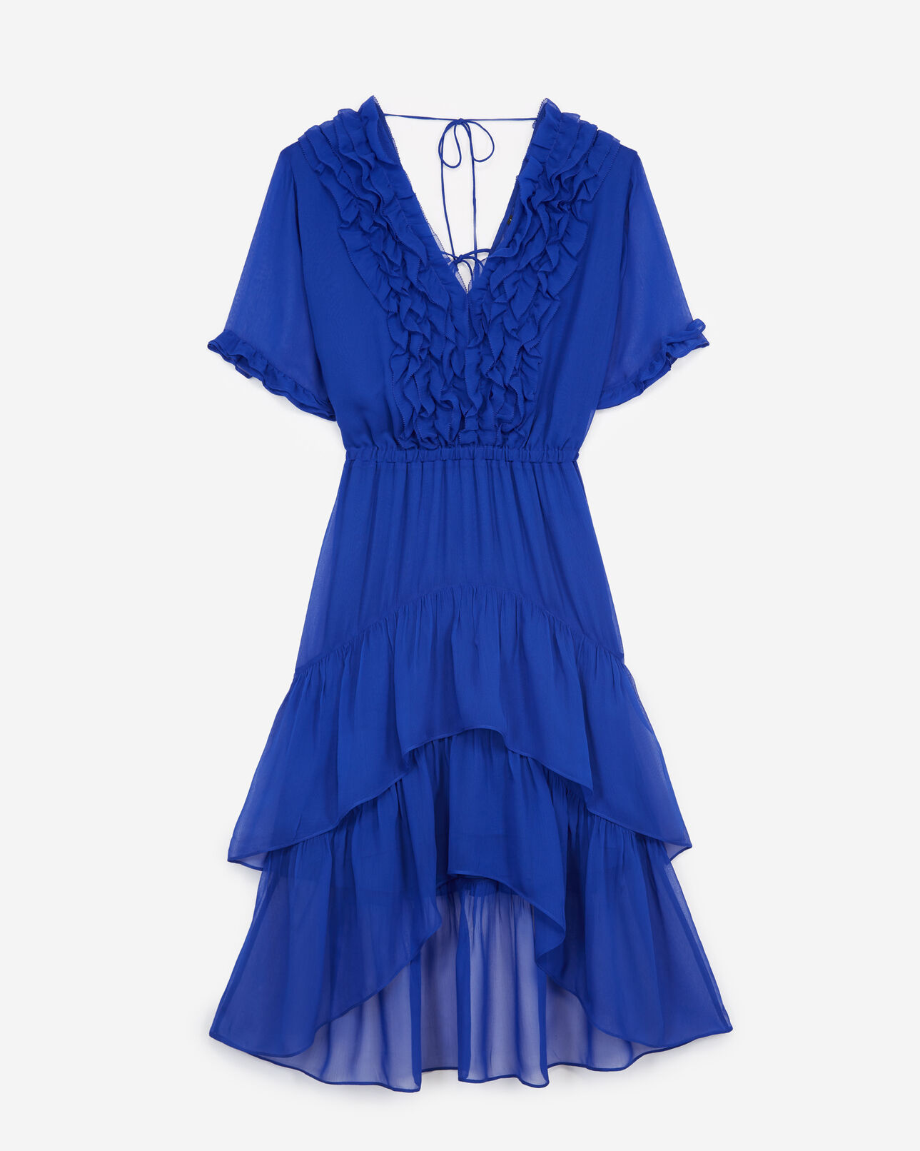 The Kooples FEMME BLUE robe longue fluide bleue col v à volants