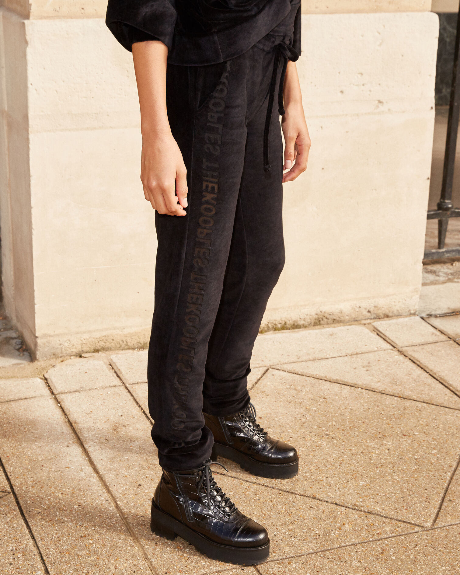 Black velvet joggers with logo, BLACK, hi-res image number null