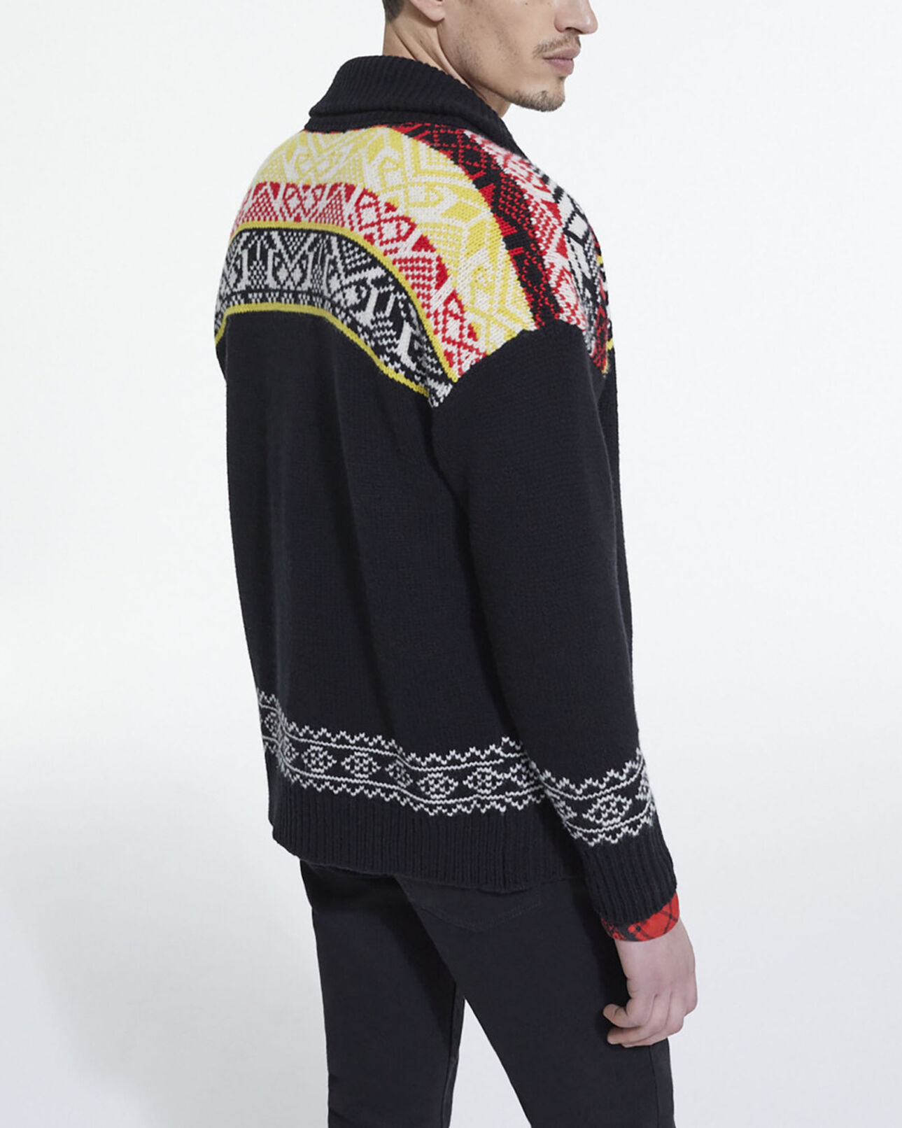 The Kooples HERREN BLACK / RED / YELLOW cardigan aus wolle mit motiv