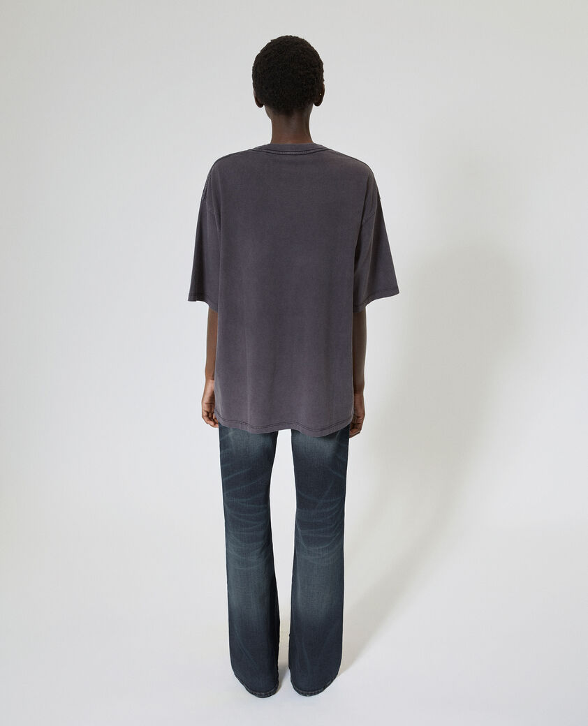 The Kooples DAMEN BLACK WASHED oversize-t-shirt mit verwaschenem schwarzem siebdruck