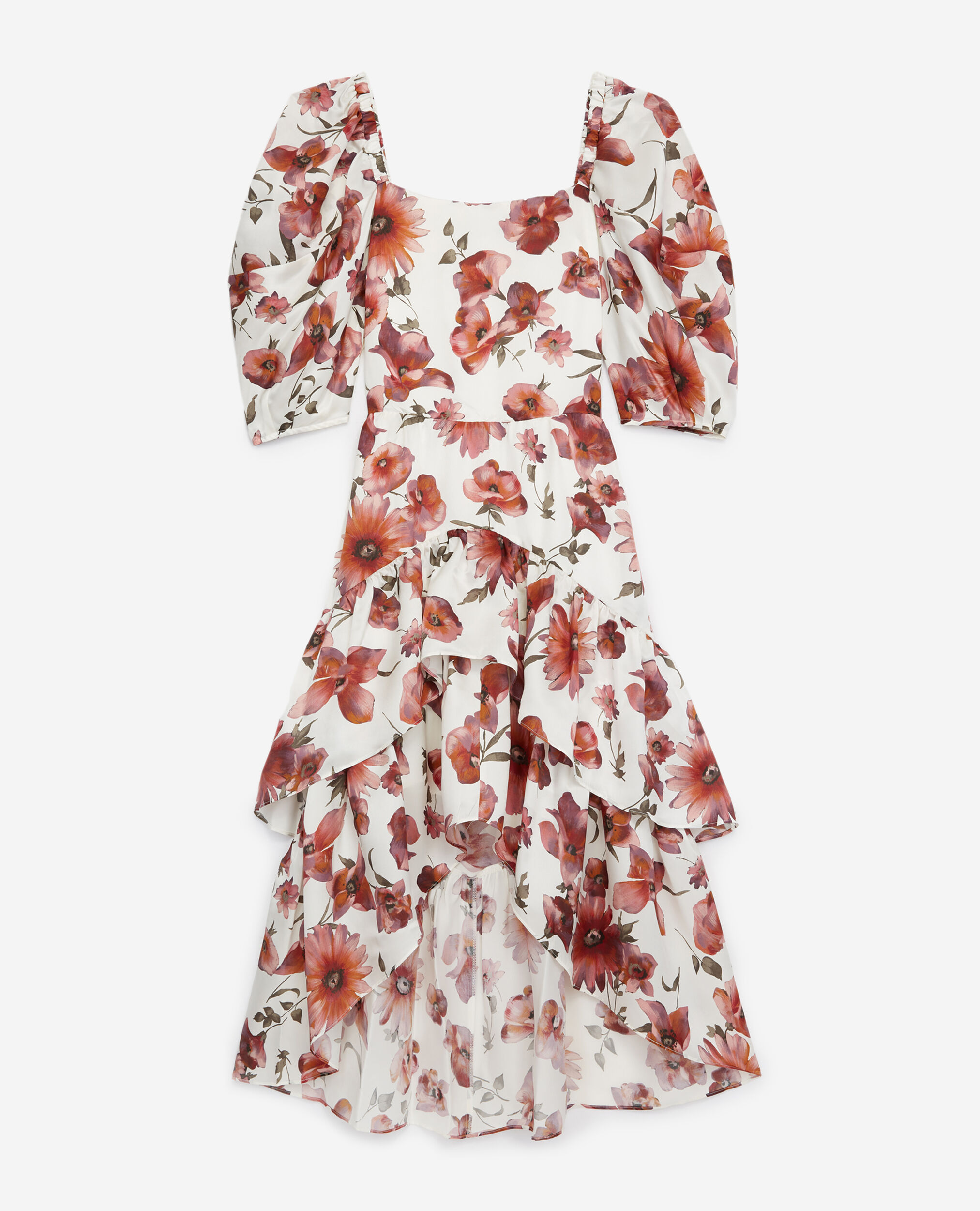 Langes ecrufarbenes Kleid mit Blumenprint, ECRU, hi-res image number null