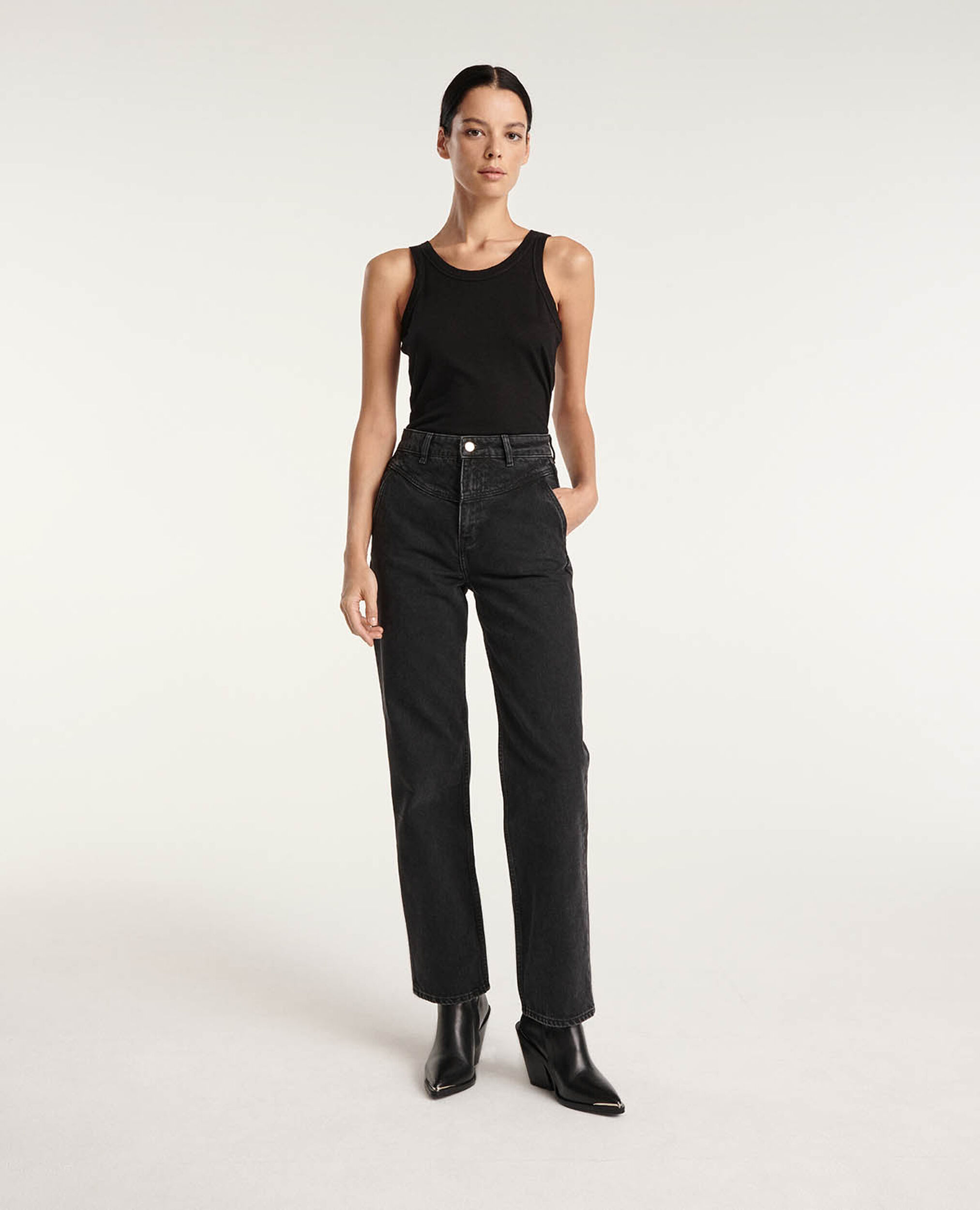Naomy wide-leg black jeans with padded detail, BLACK DENIM, hi-res image number null