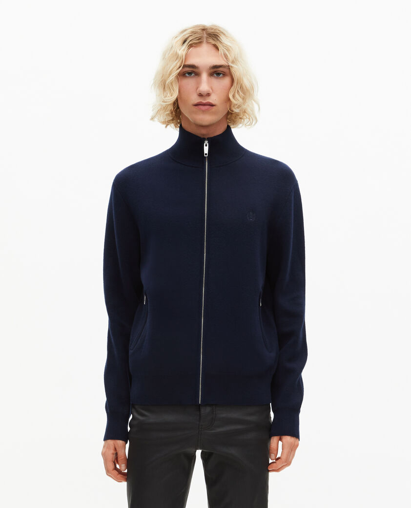 The Kooples HOMME NAVY cardigan en laine double face à zip marine