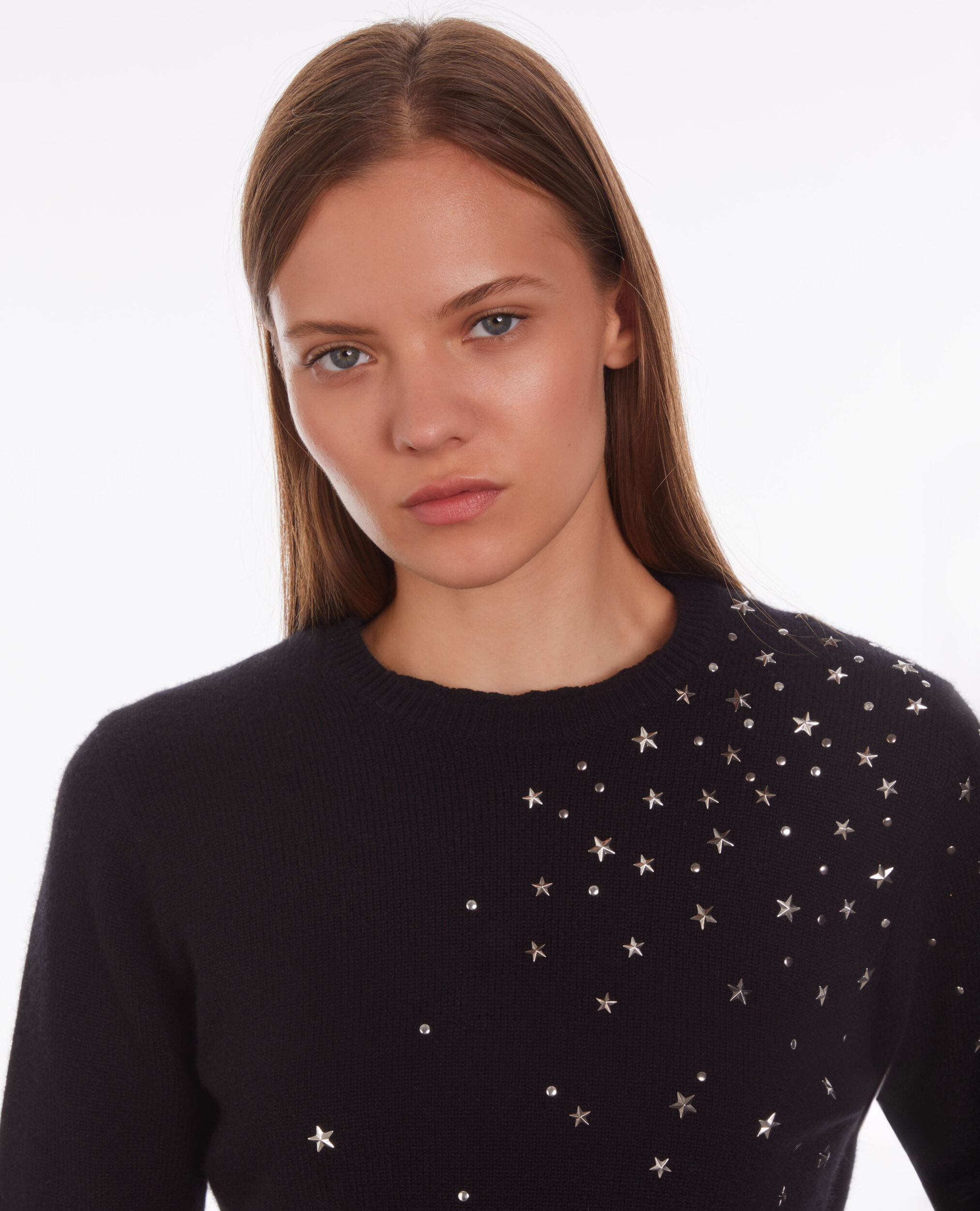 Black cashmere blend sweater with stars, BLACK, hi-res image number null