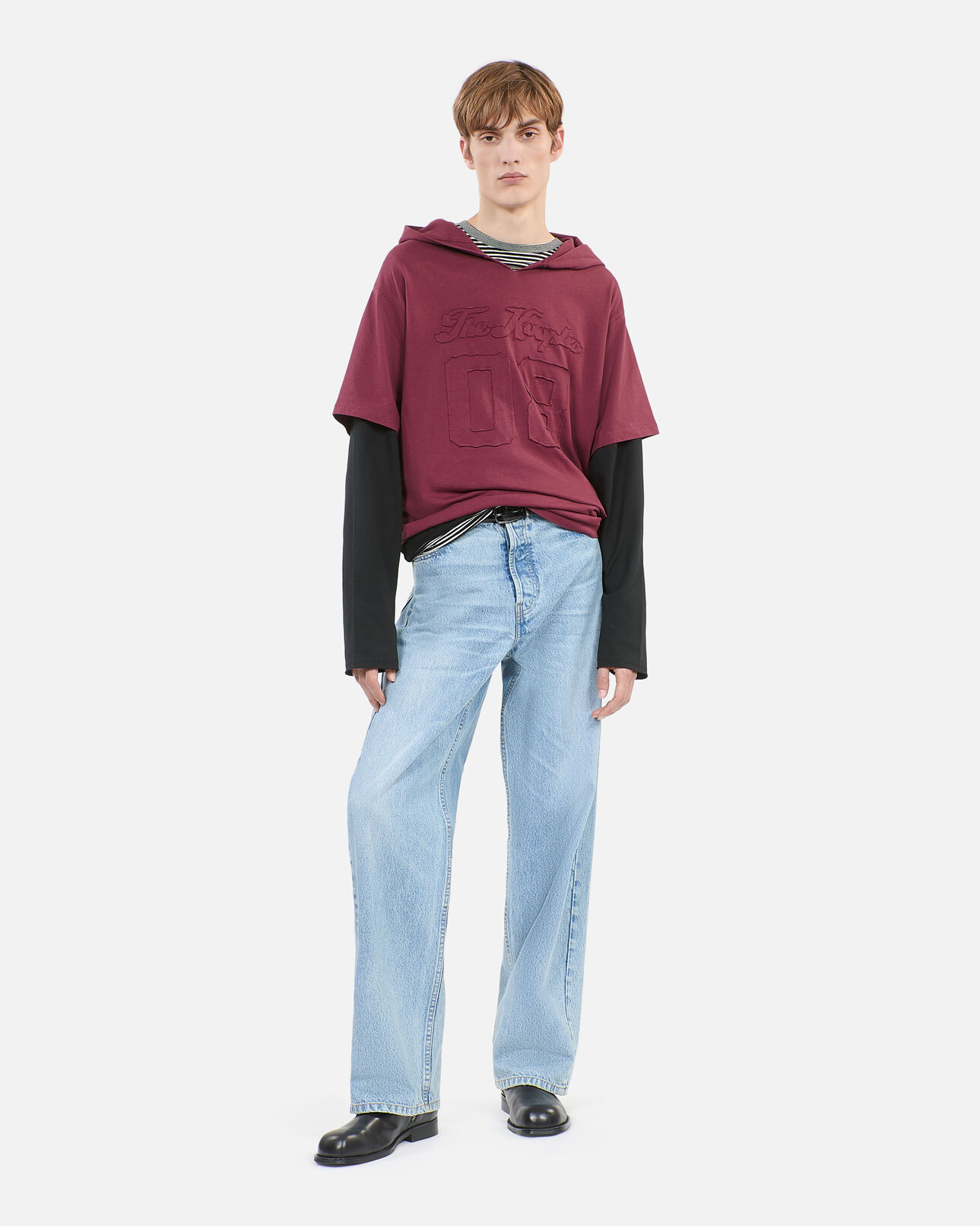 The Kooples HOMME BURGUNDY t-shirt manches longues à capuche bordeaux