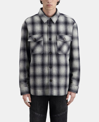 The Kooples MEN GREY BLACK checkered wool-blend overshirt jacket