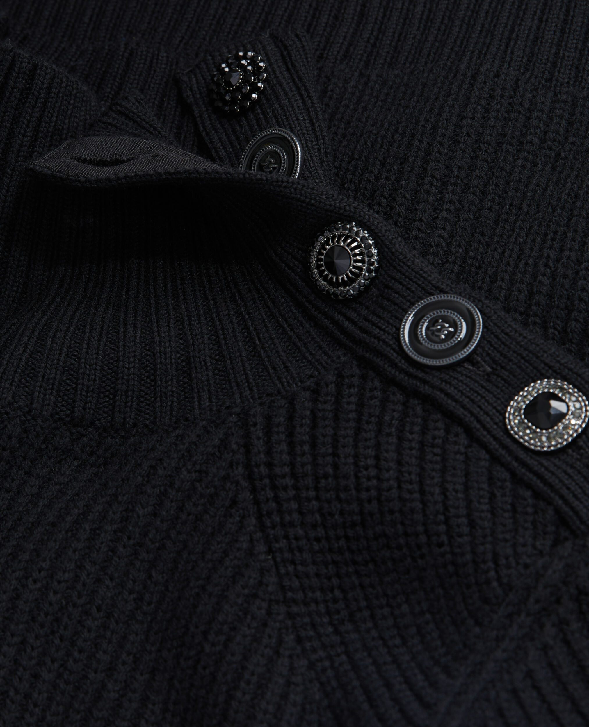 Black wool sweater with bijou buttons, BLACK, hi-res image number null