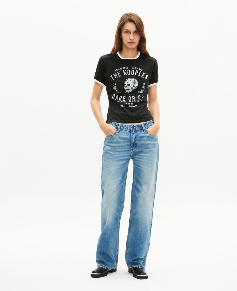 The Kooples WOMEN BLACK WASHED t-shirt with black screen print