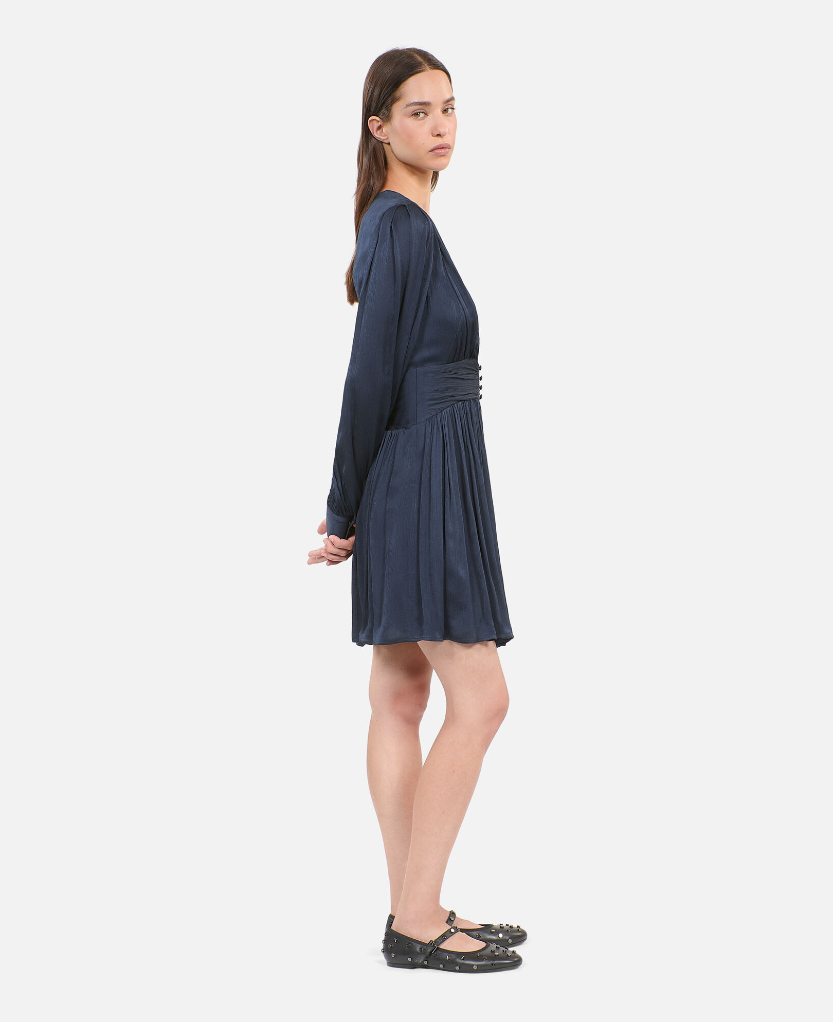 The Kooples WOMEN DARK NAVY navy blue crinckle short dress