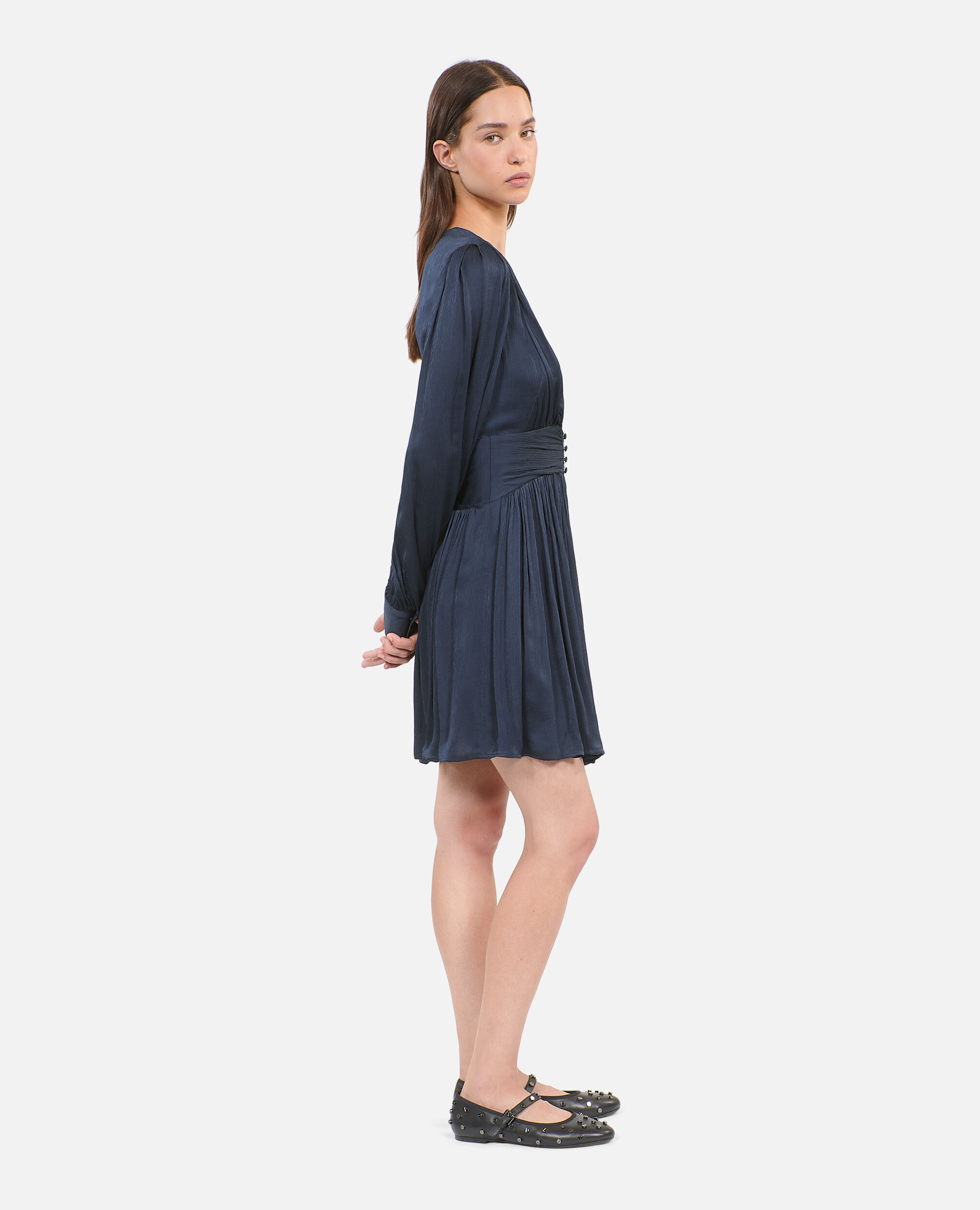 Navy blue crinckle short dress, DARK NAVY, hi-res image number null