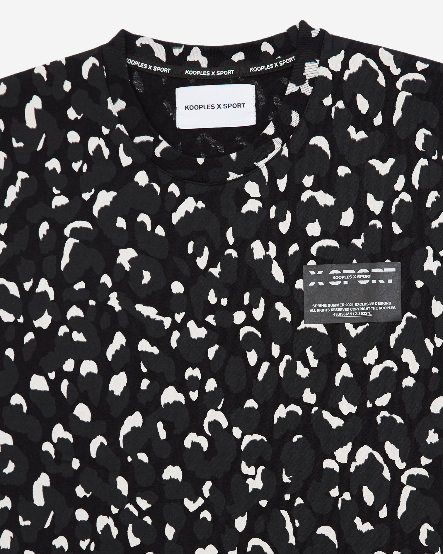 T-shirt noir et blanc coton imprimé, BLACK WHITE, hi-res image number null