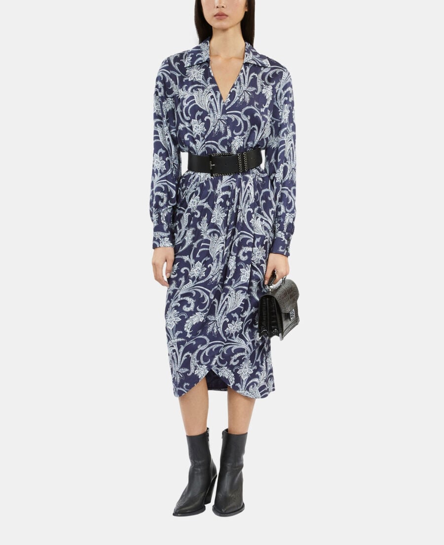 The Kooples FEMME NAVY robe midi fleurie