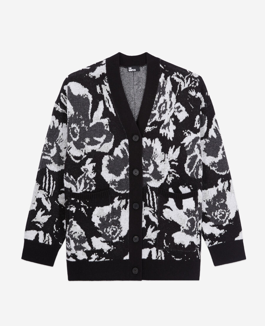 wool-blend floral cardigan