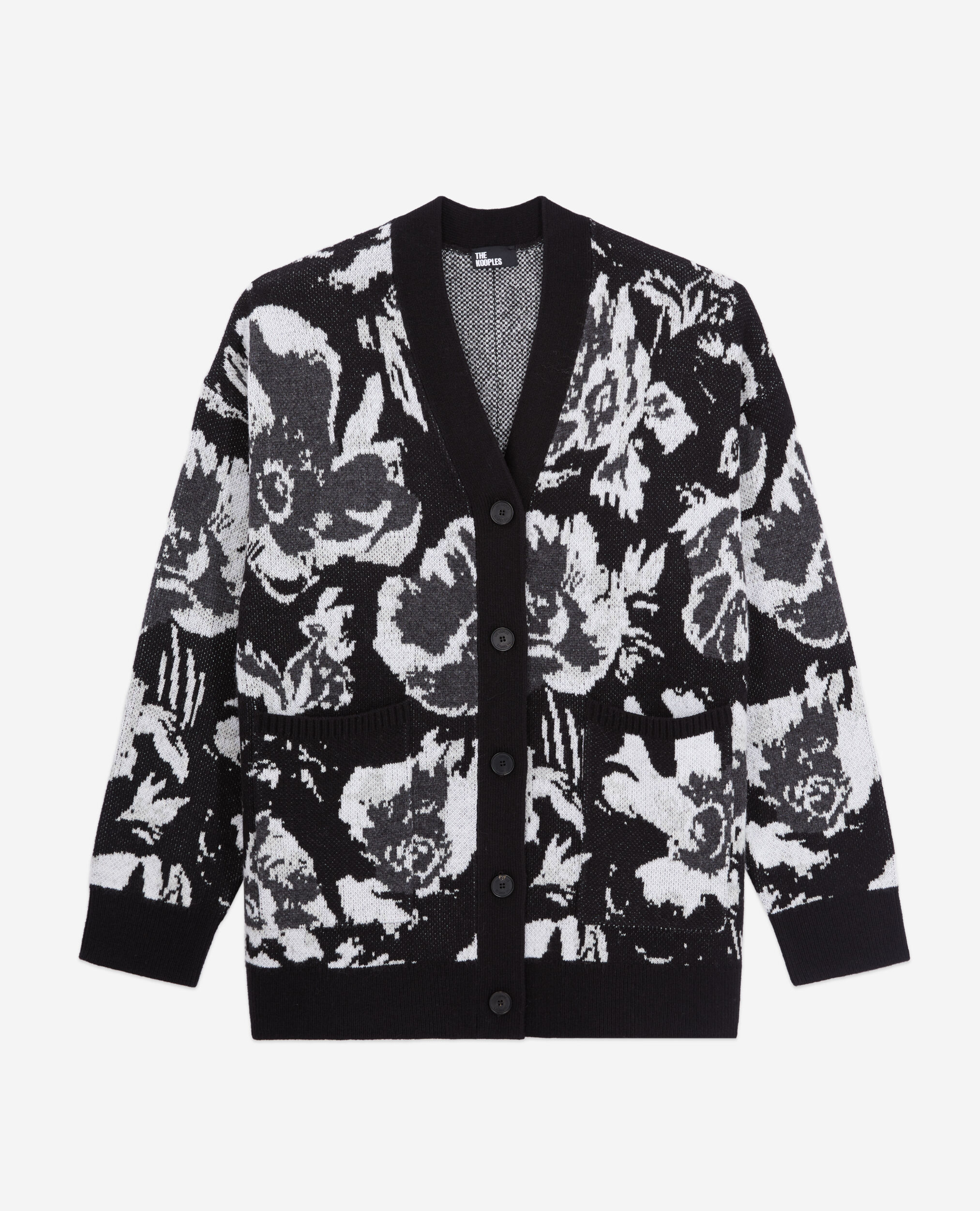 Wool-blend floral cardigan, BLACK WHITE, hi-res image number null