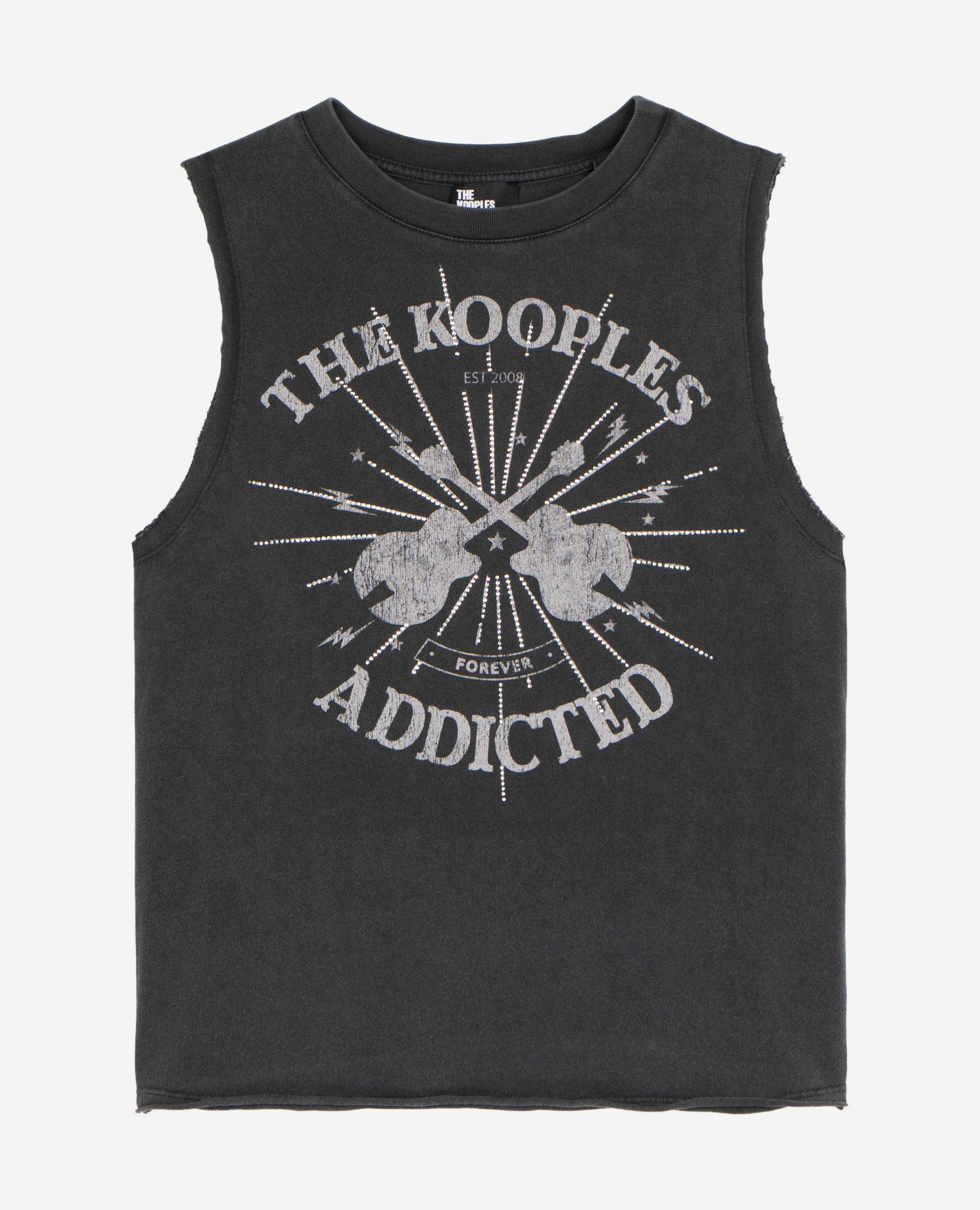 Faded black screen print tank top with rhinestones, BLACK WASHED, hi-res image number null
