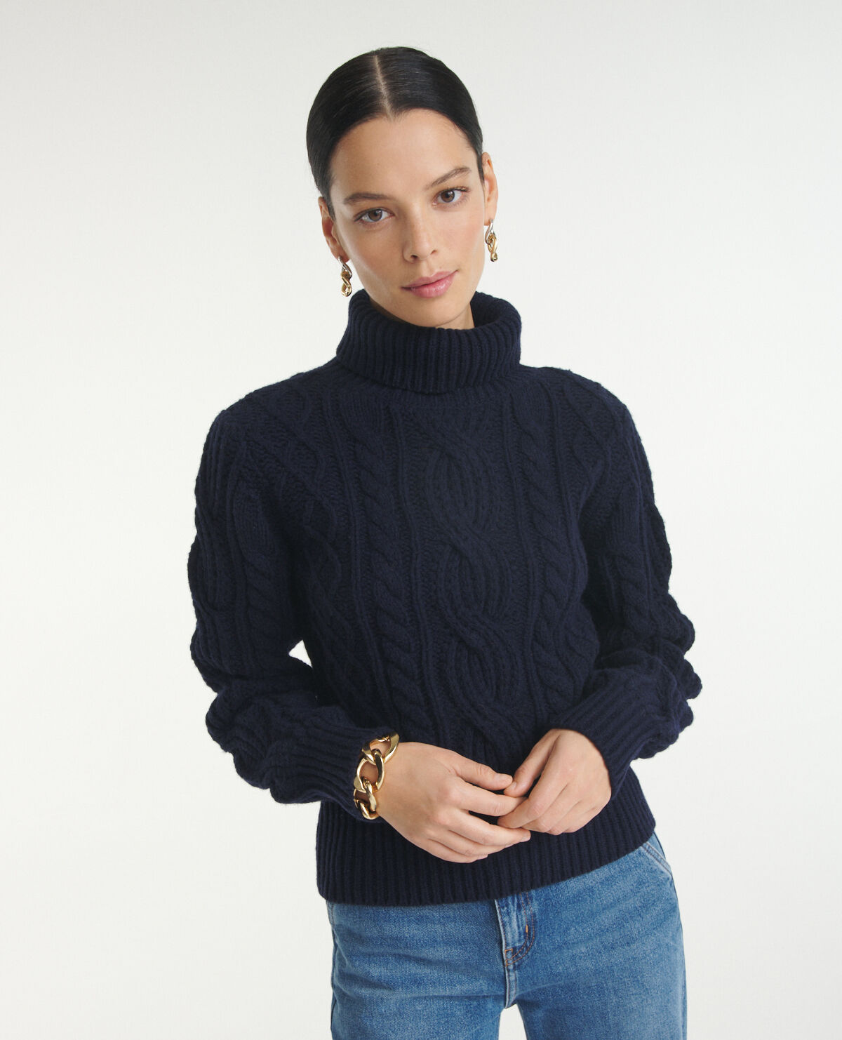 Navy cable knit sweater womens top