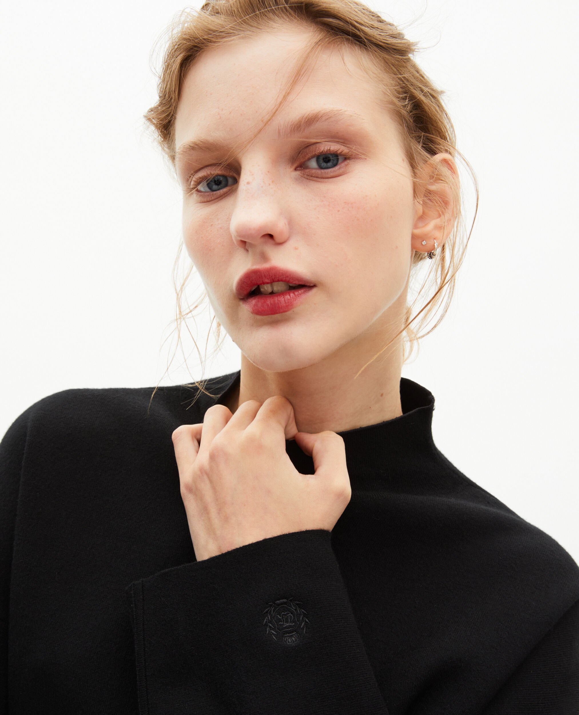 Black mock-neck sweater, BLACK, hi-res image number null