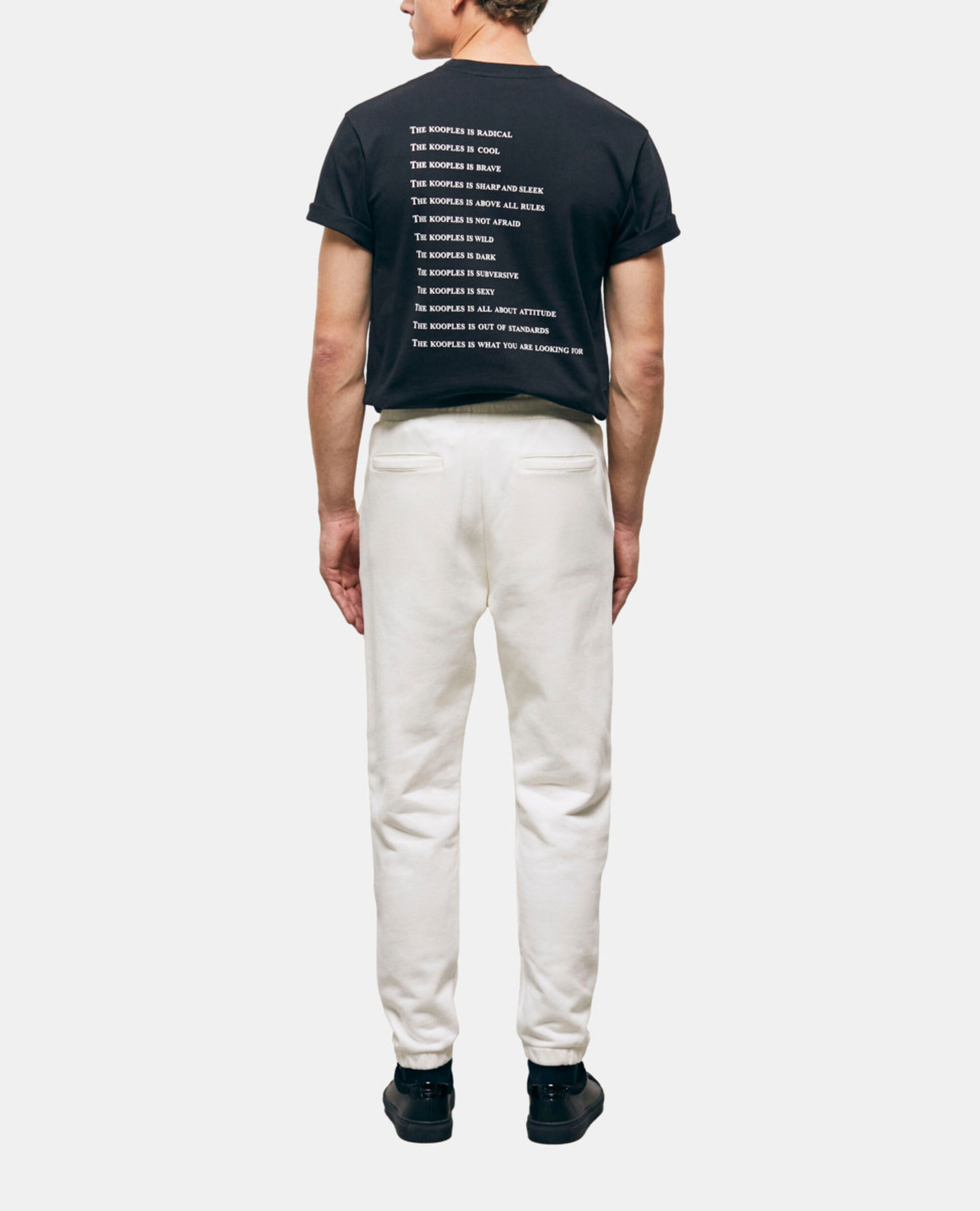 Ecru joggers with What is print, ECRU, hi-res image number null