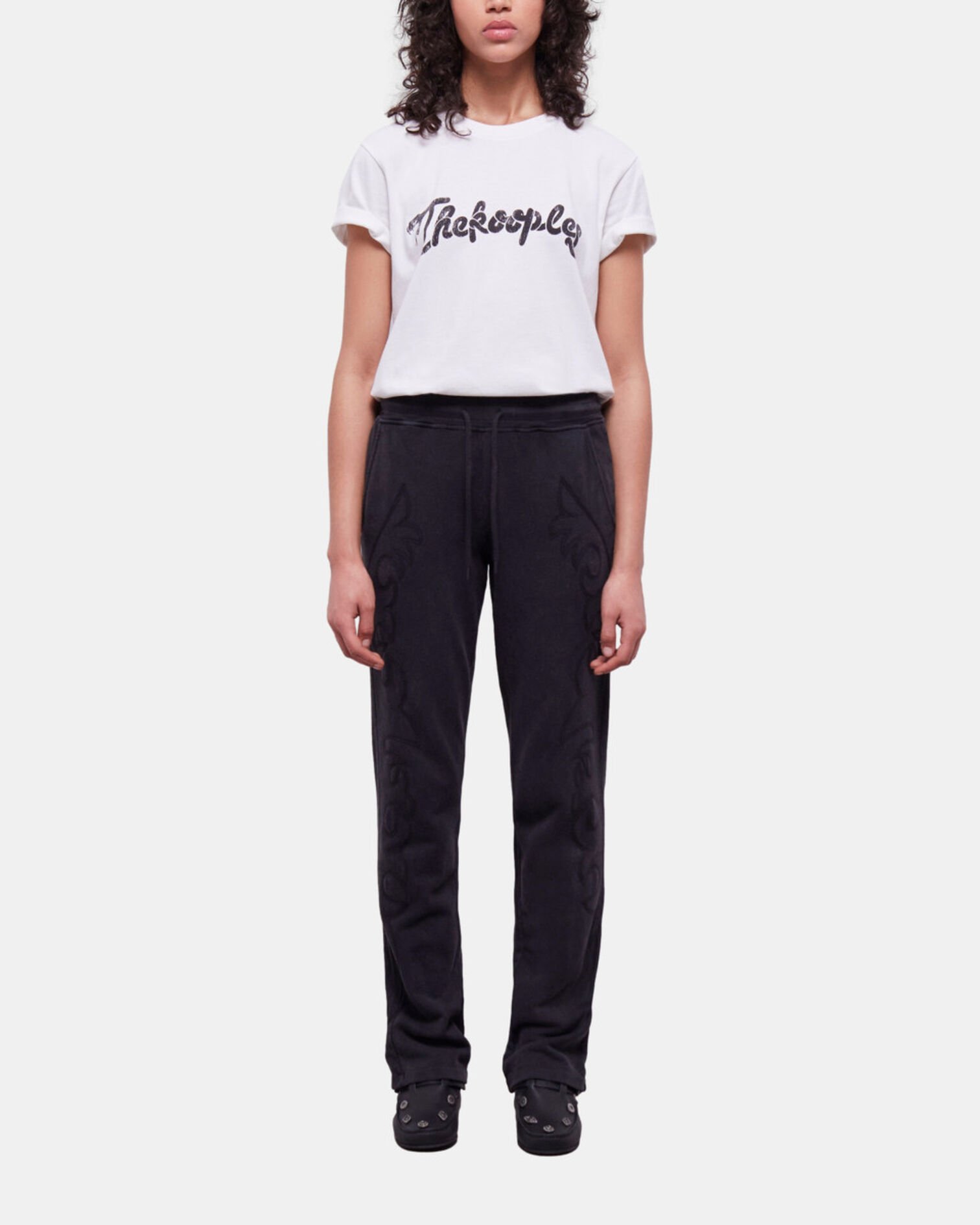 Black joggers with Western-style embroidery, BLACK WASHED, hi-res image number null