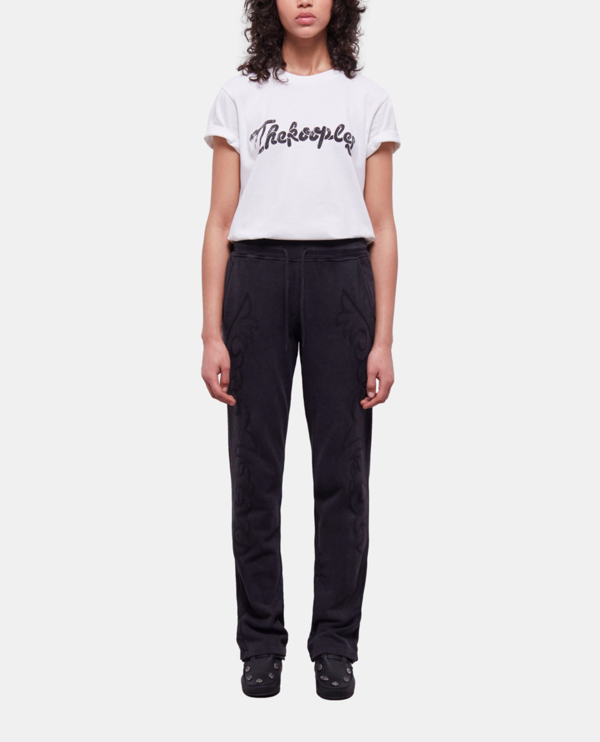 Black joggers with Western-style embroidery, BLACK WASHED, hi-res image number null