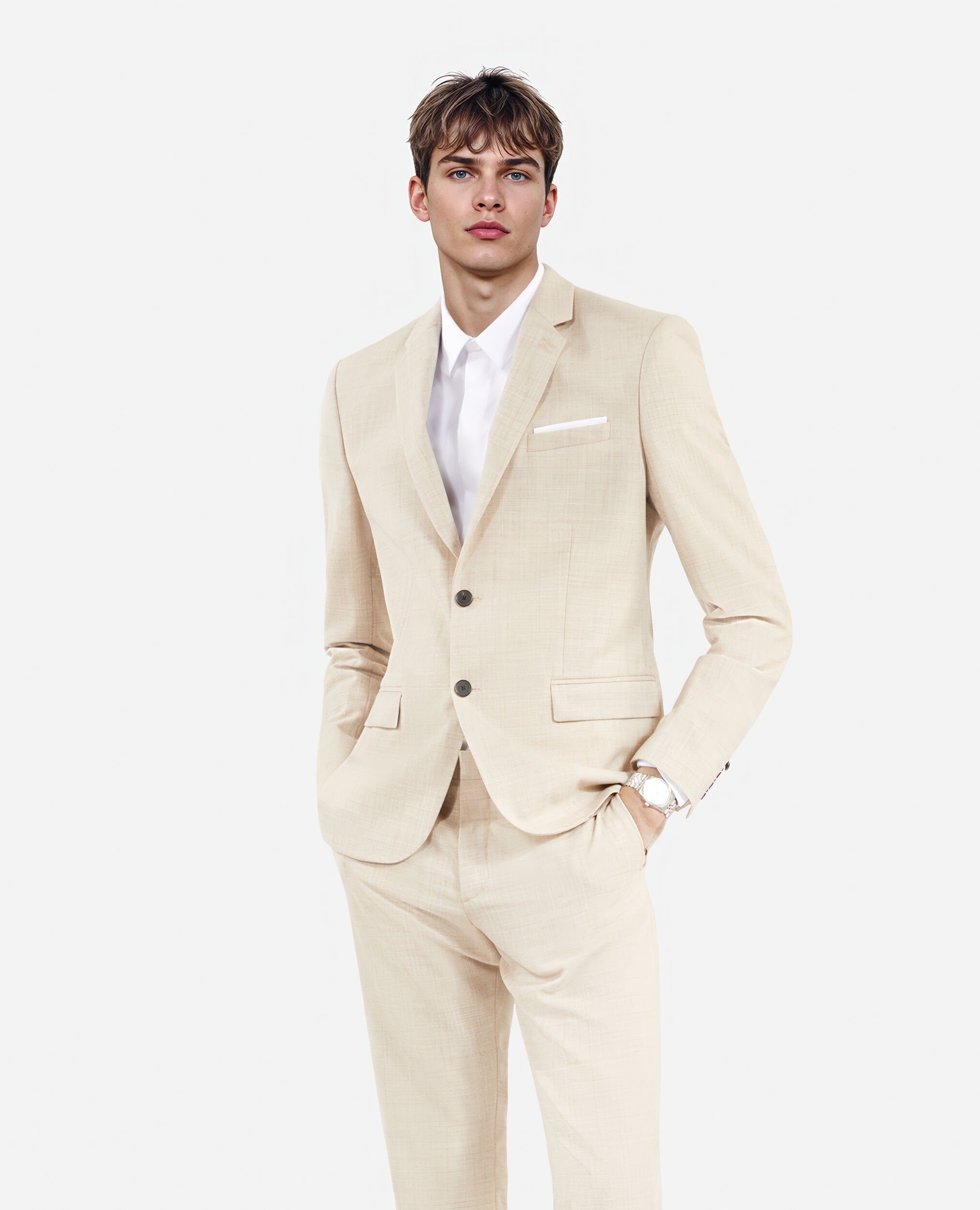 Men s Beige wool suit fitted jacket The Kooples US