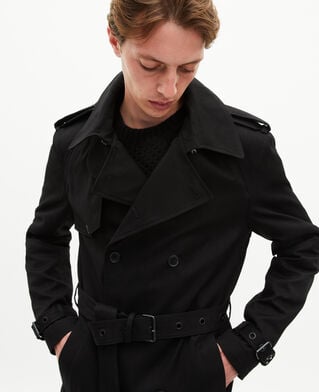 The Kooples MEN BLACK straight cut black cotton trench coat