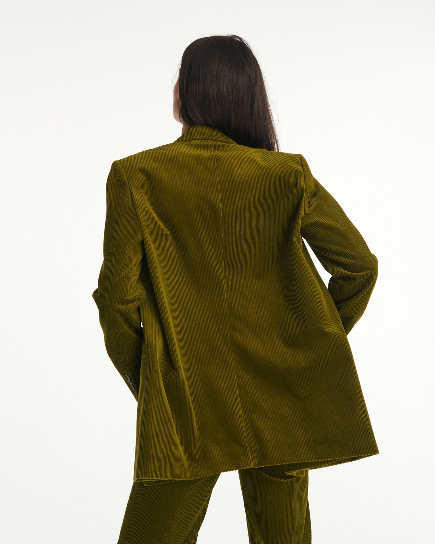 Green double-breasted corduroy jacket, DARK GREEN, hi-res image number null