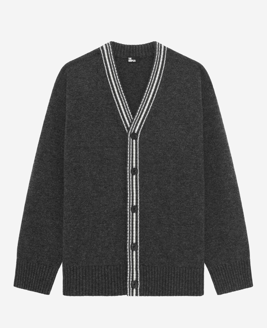 The Kooples H GREY wool cardigan with contrasting grey stripes