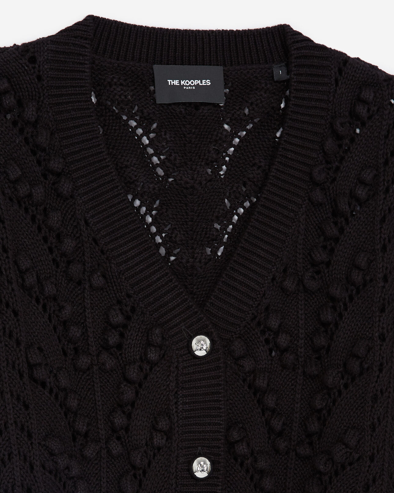 The Kooples DAMEN BLACK baumwollstrickjacke schwarz kurz zopfmuster