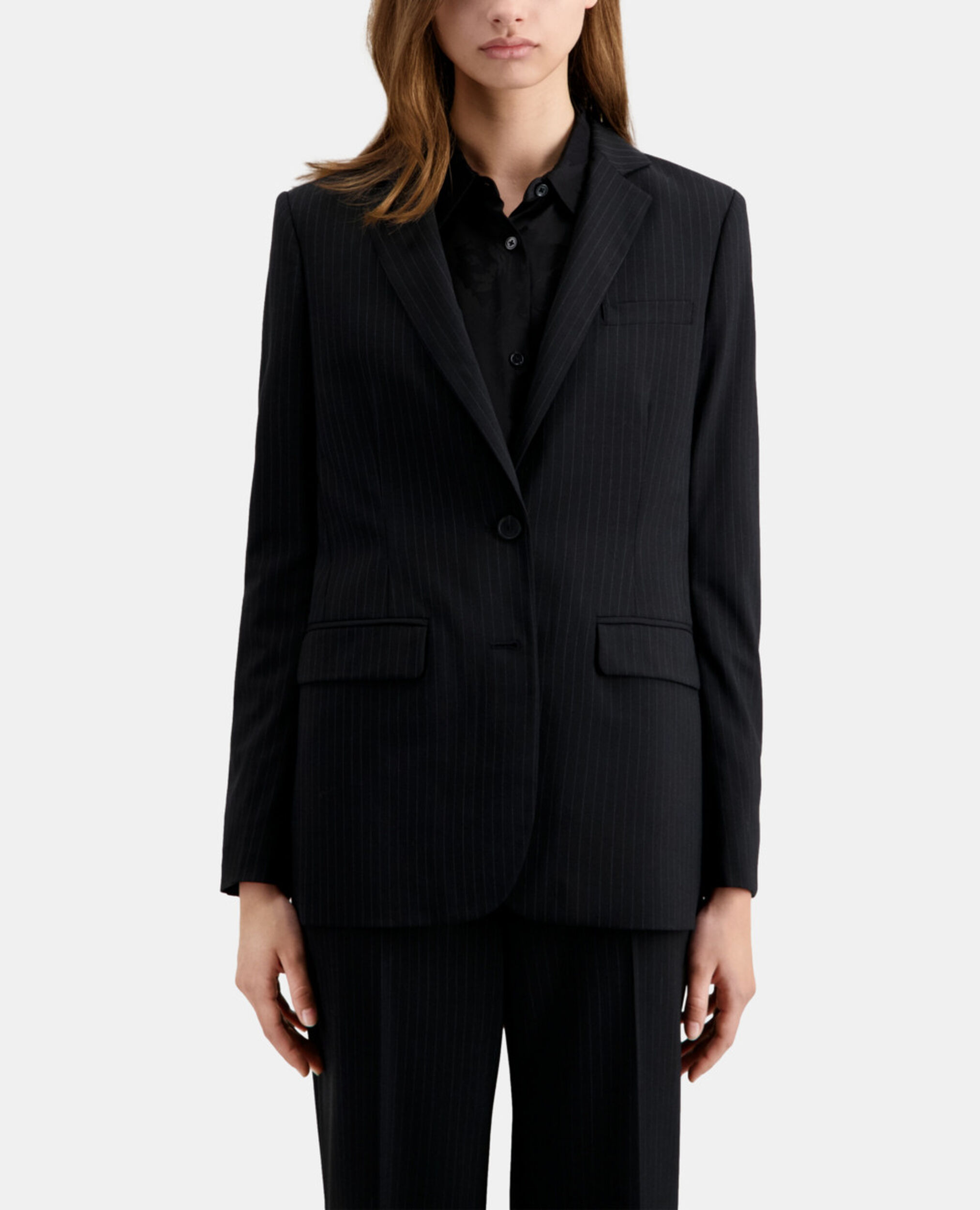 Black striped wool-blend suit jacket, BLACK WHITE, hi-res image number null