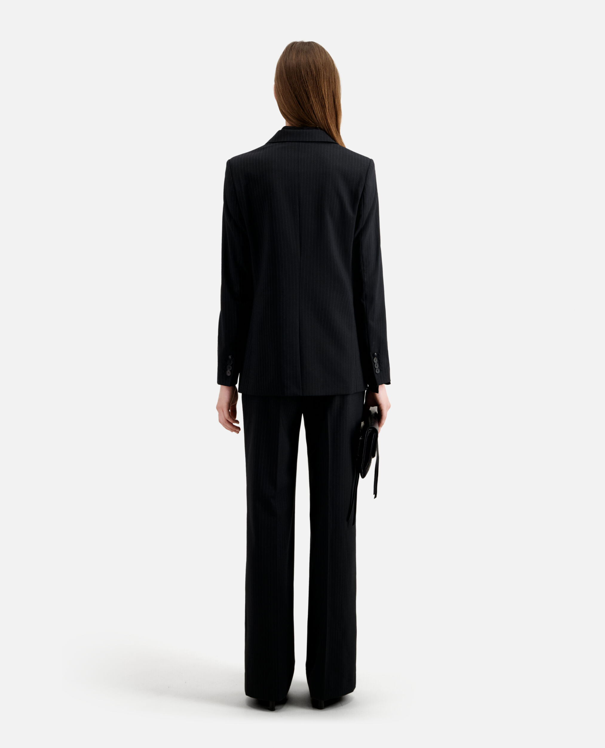 Veste tailleur noire à rayures en laine mélangée, BLACK WHITE, hi-res image number null