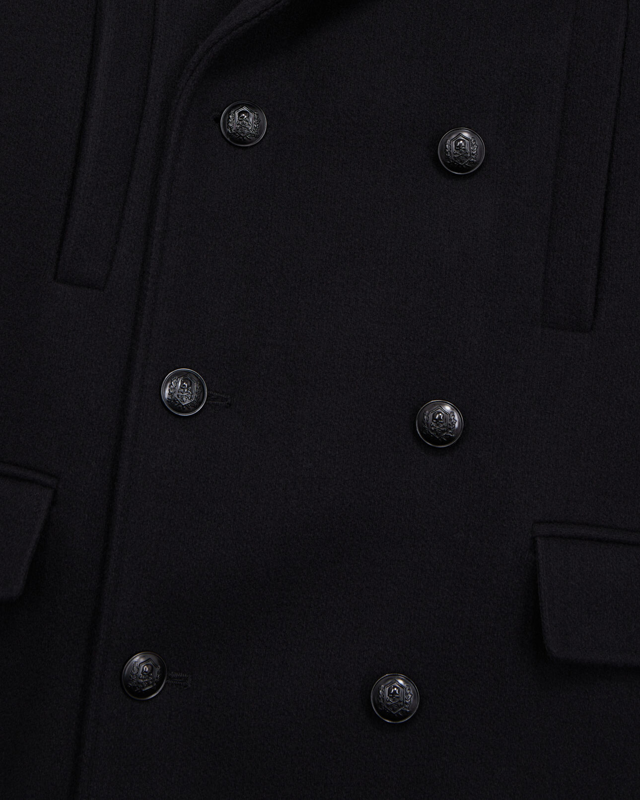 The Kooples MEN BLACK wool-blend mid-length black pea coat