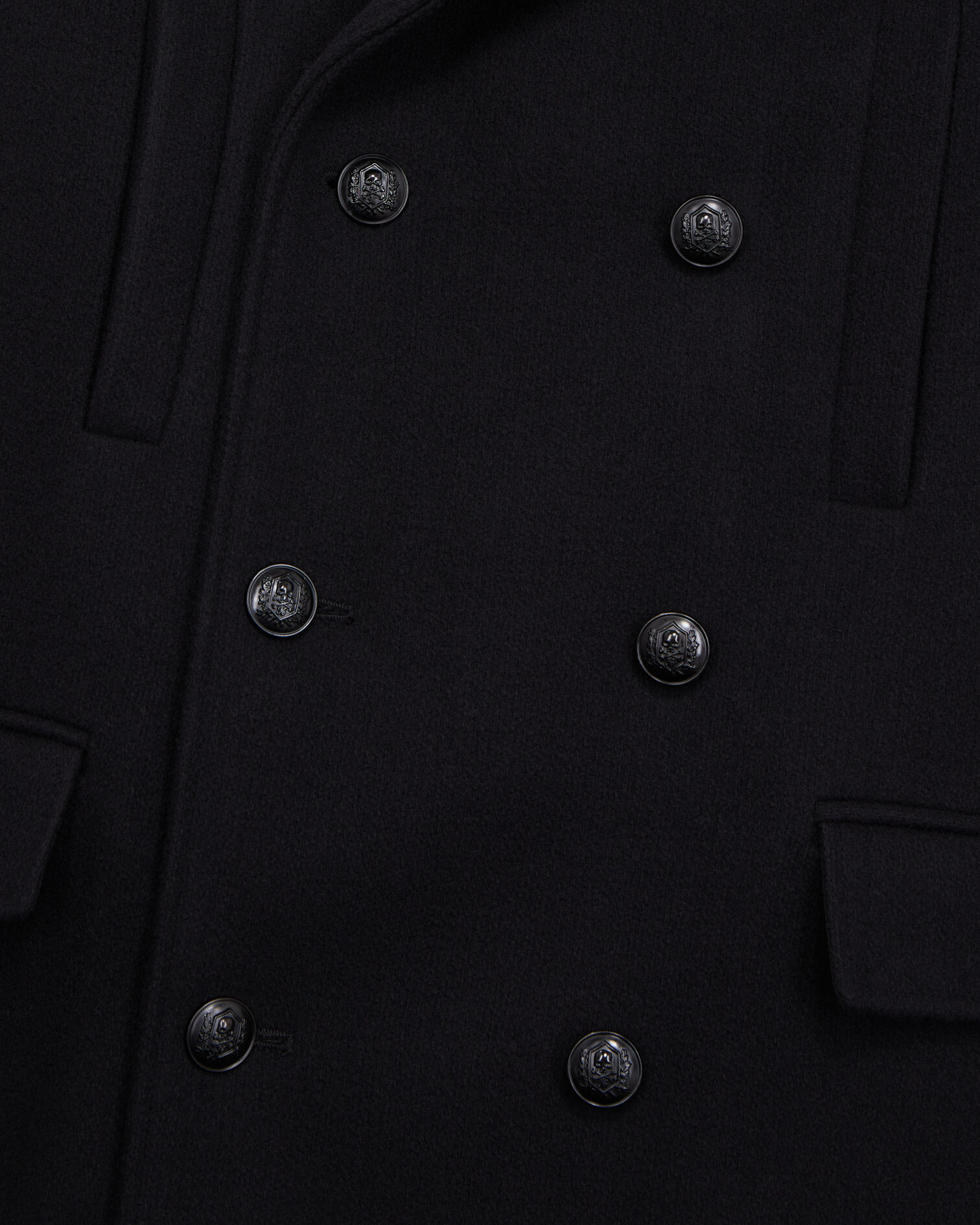Wool-blend mid-length black pea coat, BLACK, hi-res image number null