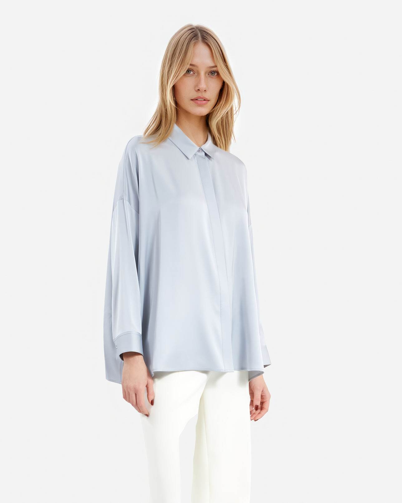 The Kooples WOMEN BLUE GREY loose fit blue silk shirt