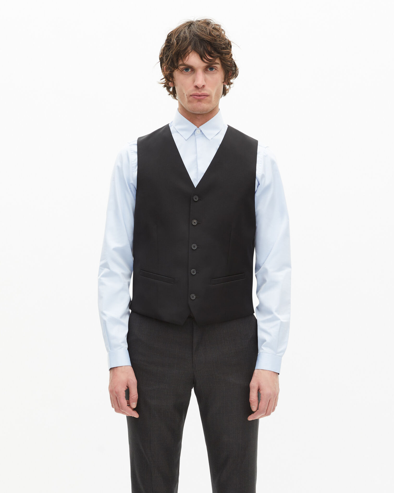 Black suit vest in wool tailored cut, BLACK, hi-res image number null