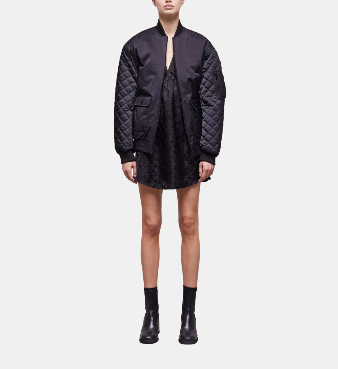 Black satin bomber jacket with detachable sleeves The Kooples UK