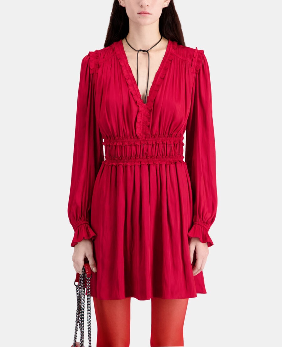The Kooples DAMEN LIGHT BURGUNDY rotes kurzes kleid mit raffungen