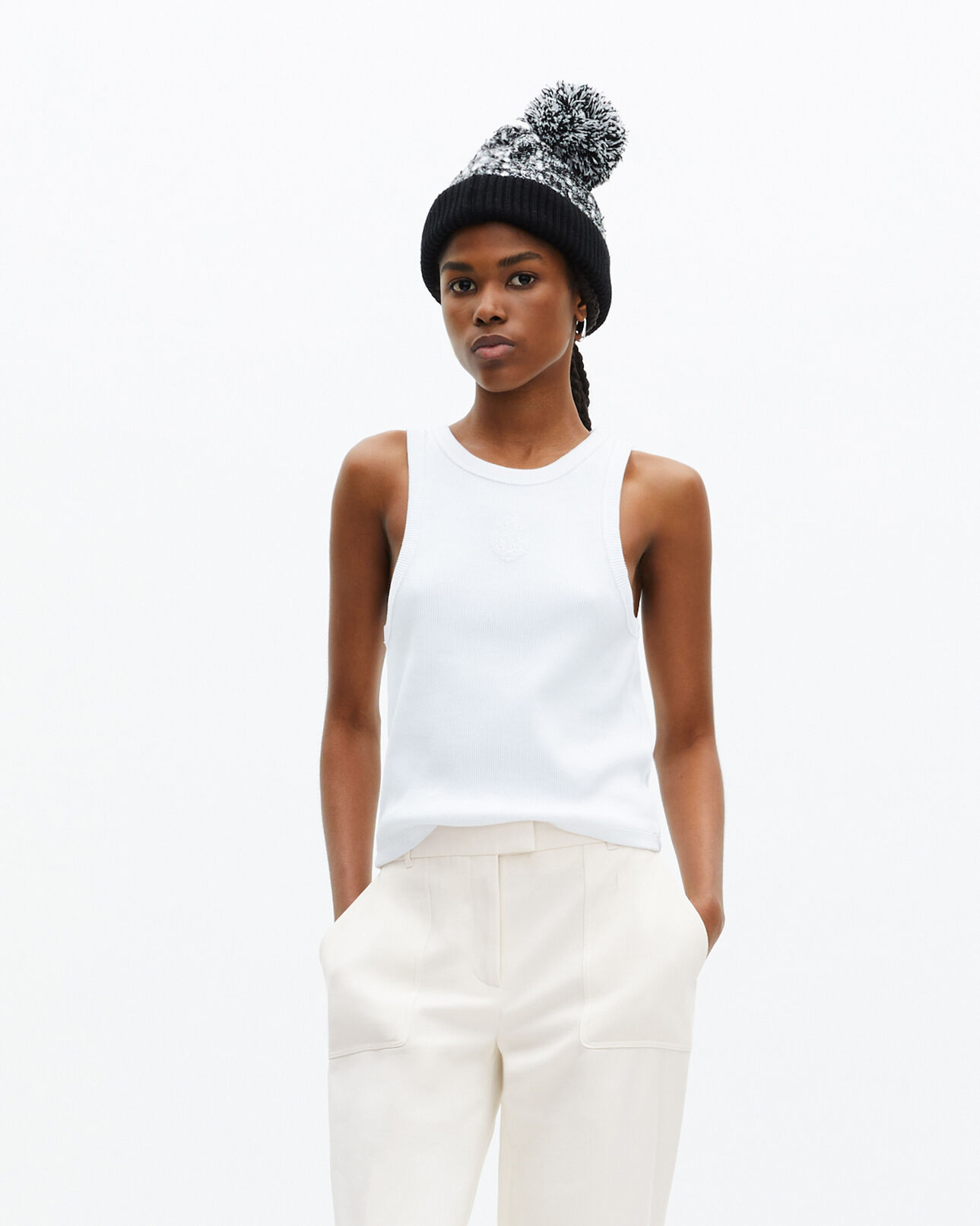 The Kooples DAMEN BLACK / WHITE schwarz-weiße mütze mit pailletten aus tweed