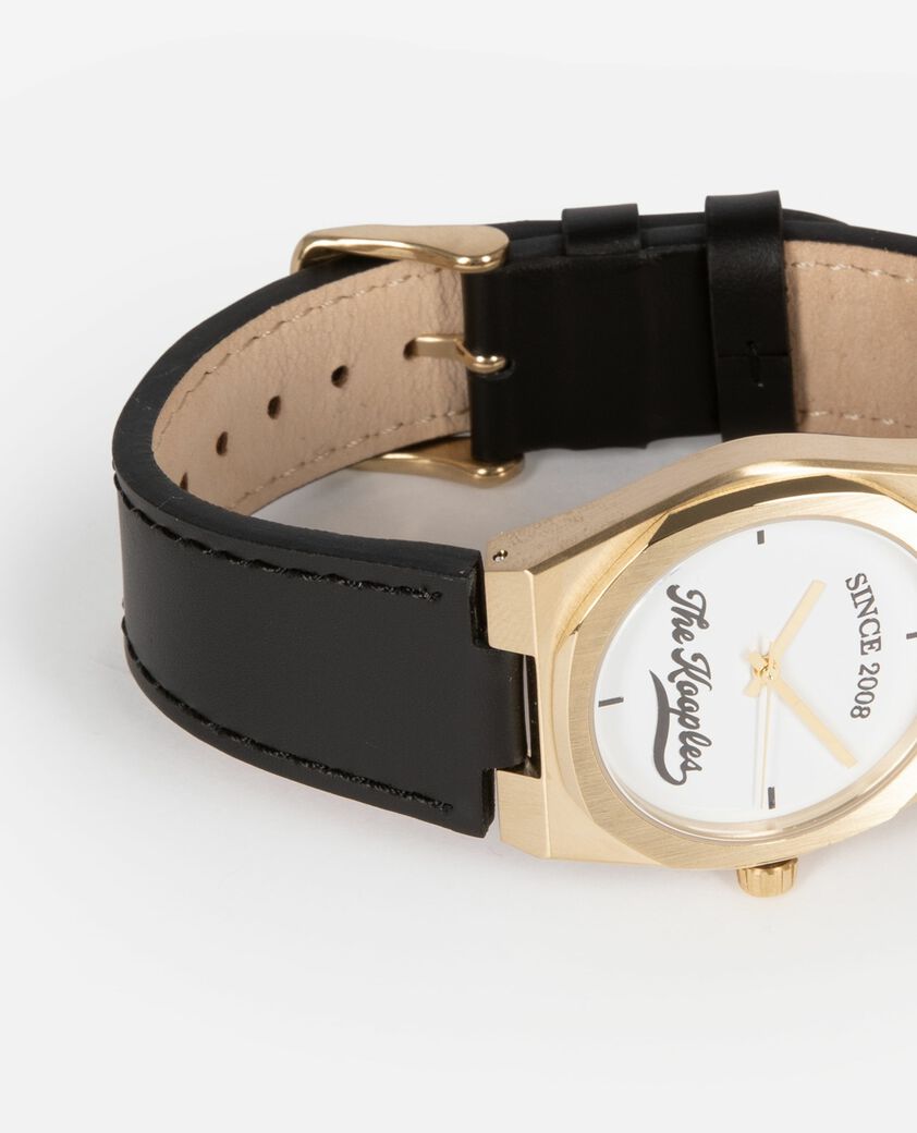 The Kooples UNISEX BLACK / GOLD uhr mit logo und schwarzem lederarmband