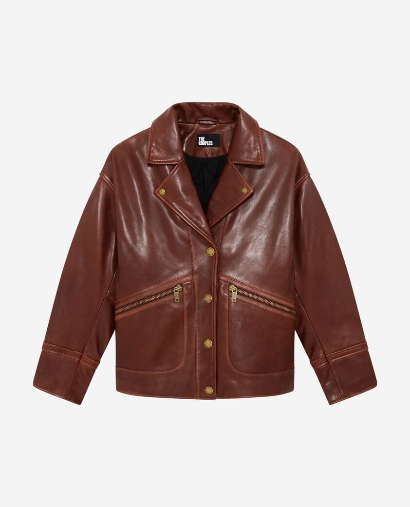 The Kooples F BROWN loose-fitting brown leather jacket